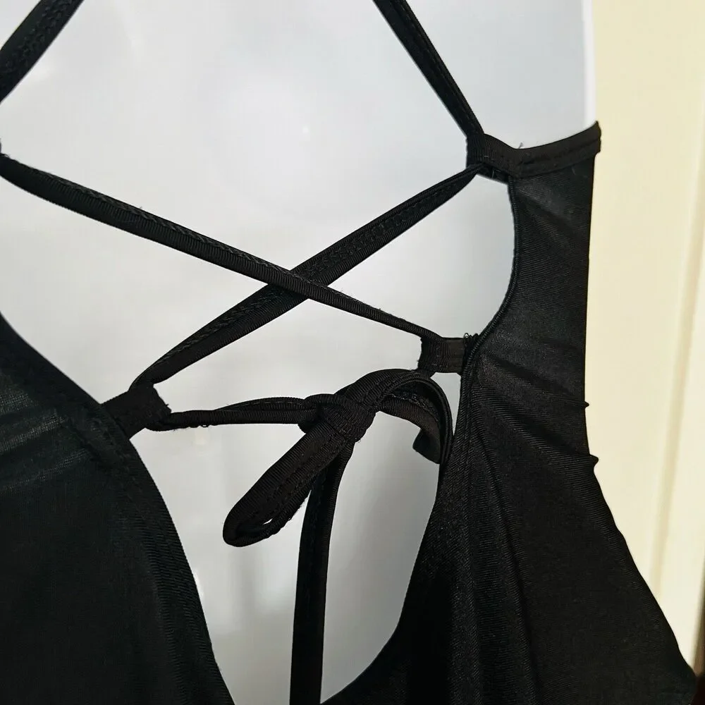 Yang Zi Gang Black Fiesta Mexican Embroidered One Piece Swimsuit Large High - Picture 5 of 9